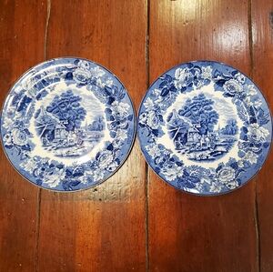 Vintage Wood & Sons Enoch Wood's English Scenery Blue two 10" dinner plates